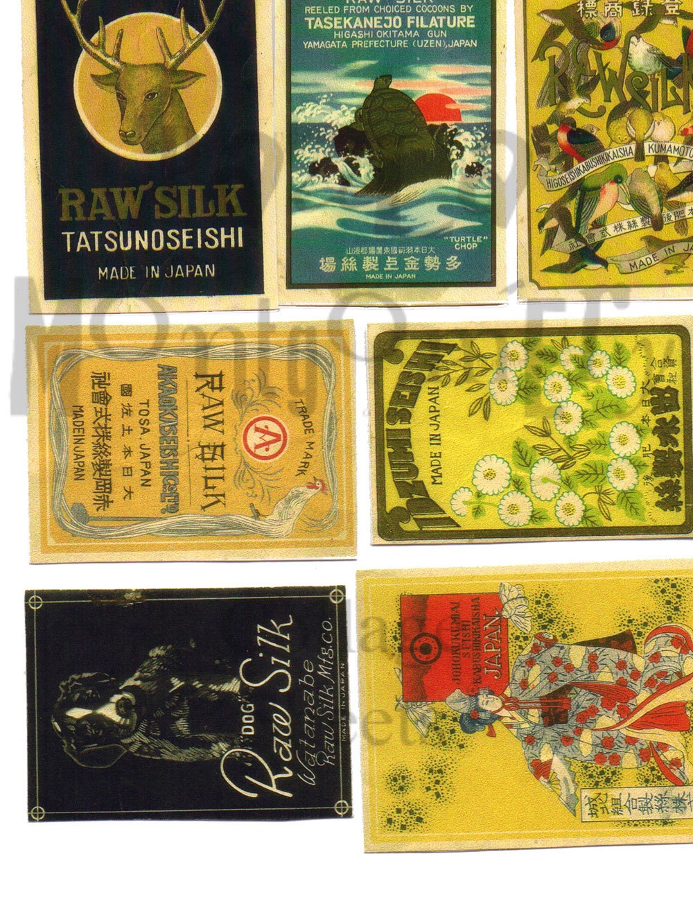 Vintage Japanese Silk Fabric Labels Digital Download Collage Sheet Etsy