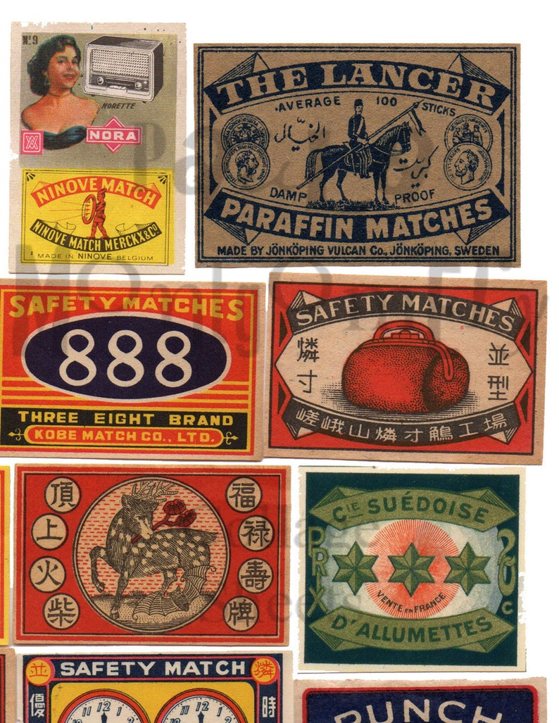 Vintage Matchbox Labels Number 1 Digital Download Collage Sheet