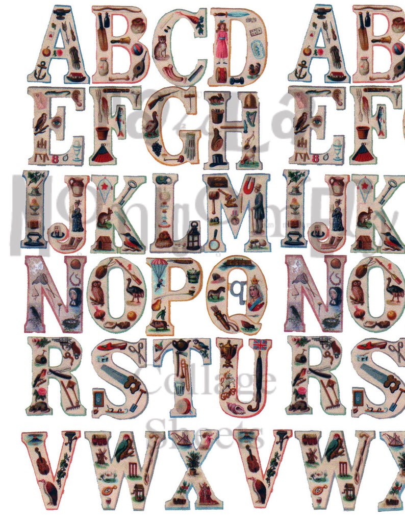 Small Illustrated Alphabet Digital Download Collage Sheet image 4