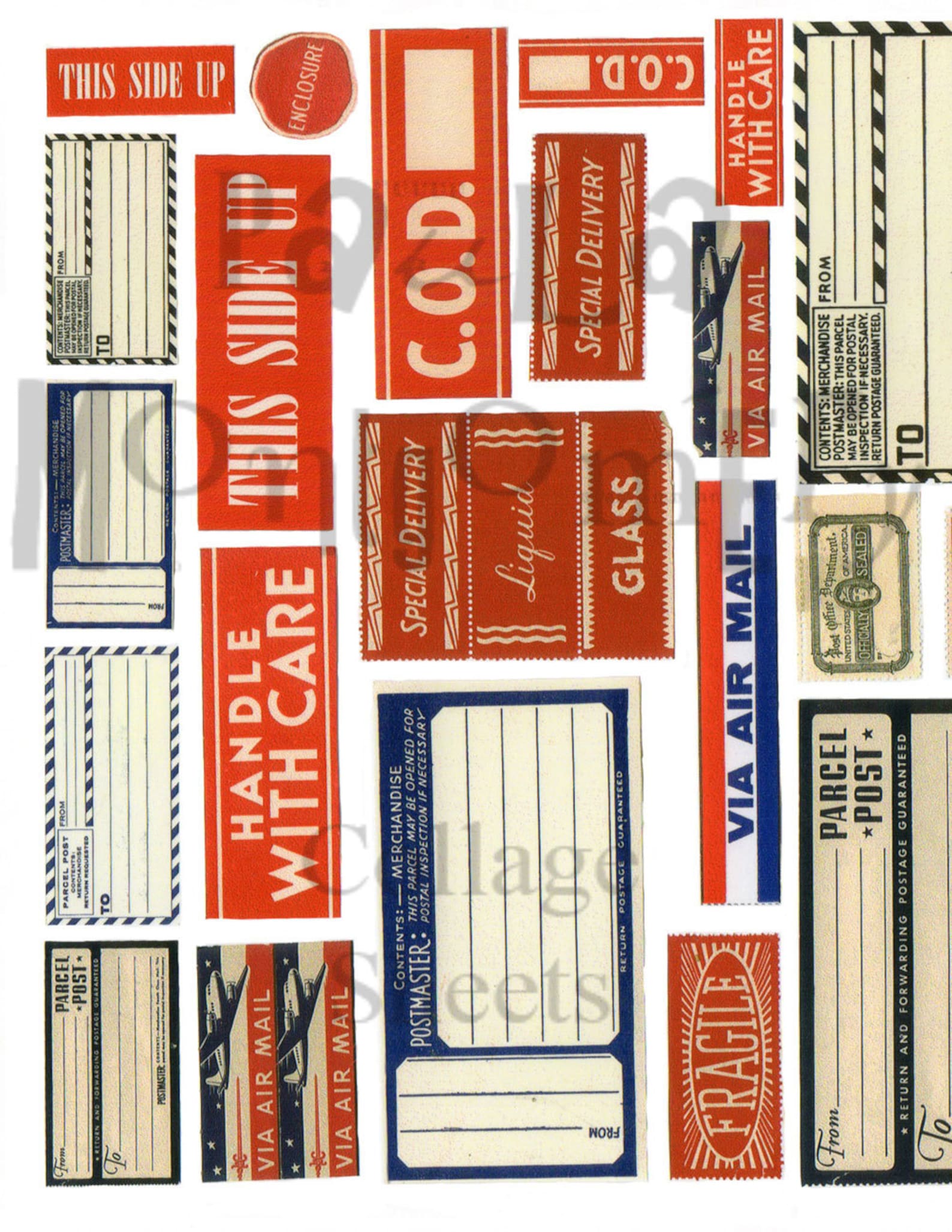 Vintage Parcel Box/mailing Labels Digital Download Collage - Etsy Canada