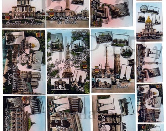 Vintage Paris Souvenir Postcards Number 3 Digital Download Collage Sheet
