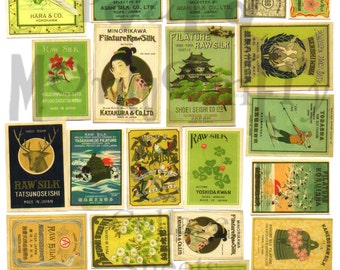 Vintage Japanese Silk Fabric Labels Digital Download Collage Sheet