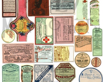 Vintage Medical Labels Number 1 Digital Download Collage Sheet