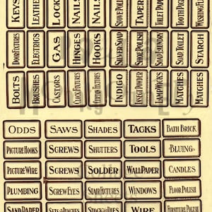 Vintage Hardware Store Drawer Labels Digital Download Collage Sheet