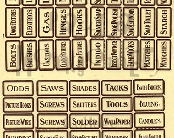 Vintage Hardware Store Drawer Labels Digital Download Collage Sheet