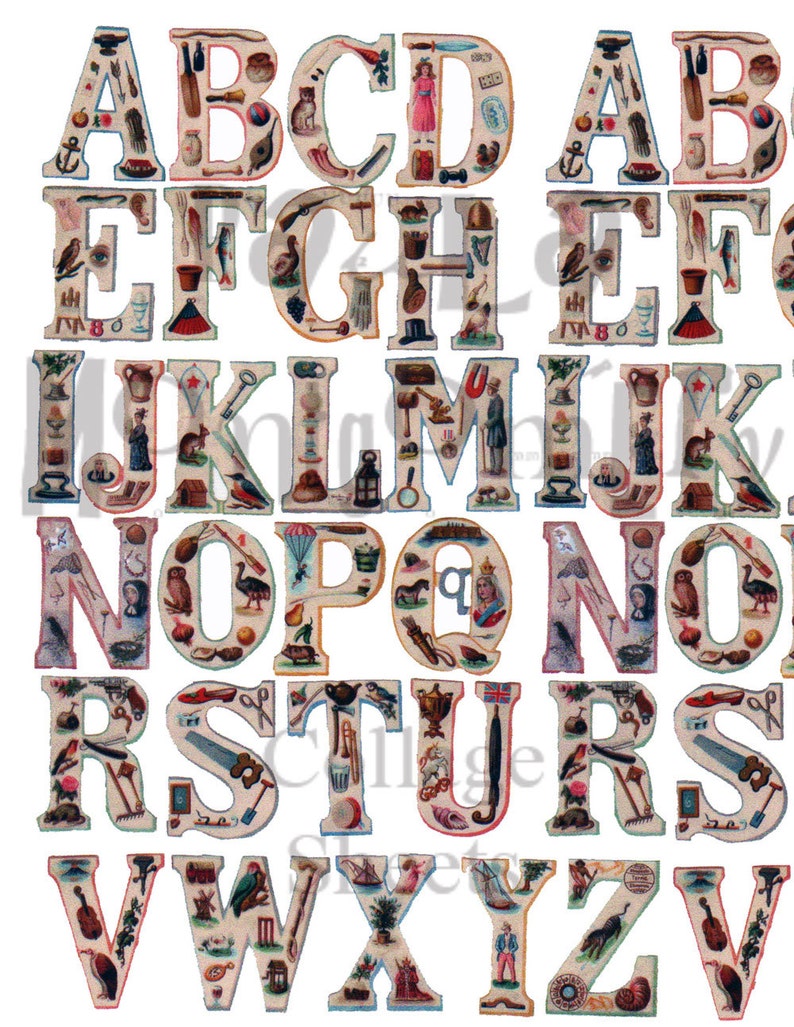 Small Illustrated Alphabet Digital Download Collage Sheet image 2