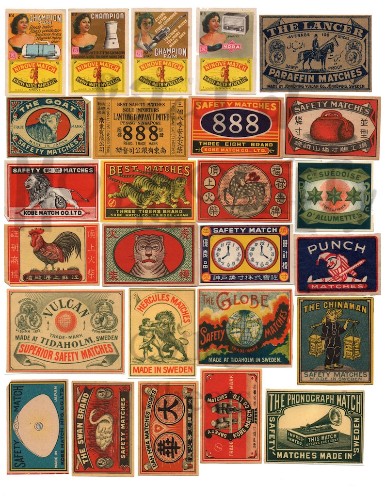 Vintage Matchbox Labels Number 1 Digital Download Collage Sheet