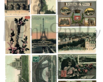 Vintage tarjetas postales de recuerdo de París número 2 Descargar Collage hoja