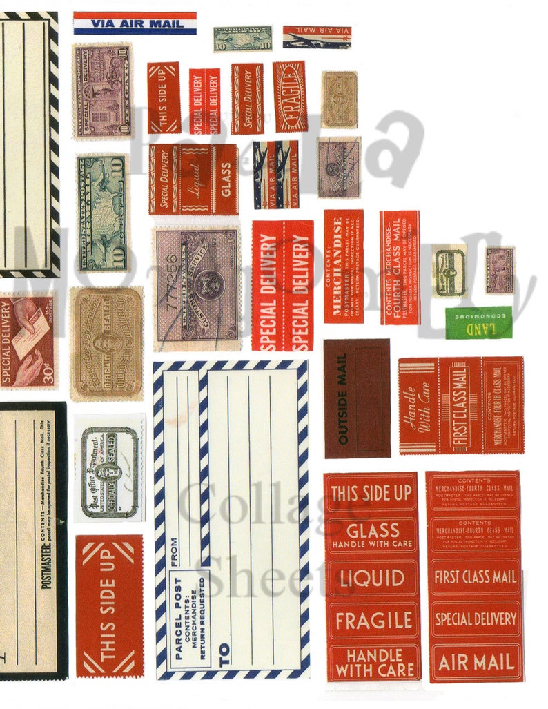 Vintage Parcel Box/mailing Labels Digital Download Collage Sheet Etsy