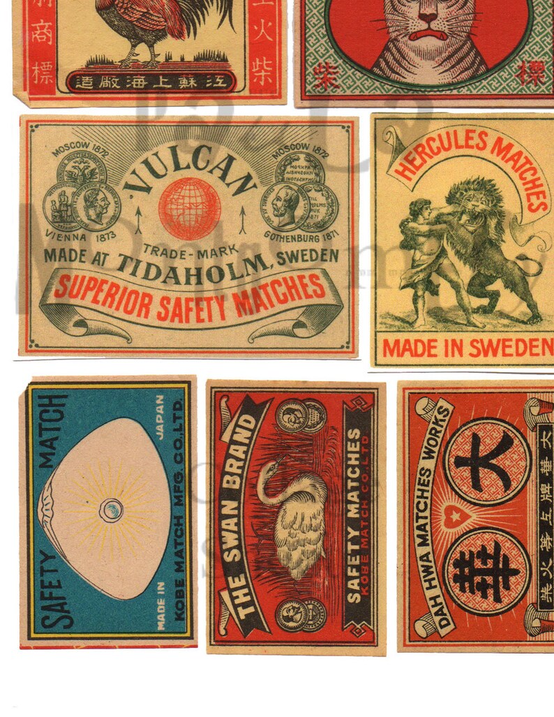 Vintage Matchbox Labels Number 1 Digital Download Collage Sheet