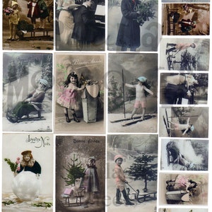 Französische Weihnachts-Postkarten-Nummer 2 digitaler Download Collage Sheet