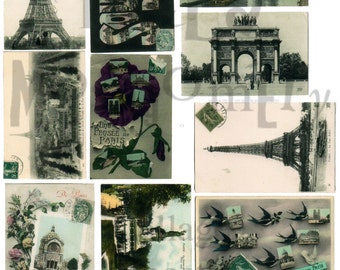Vintage Paris Souvenir Postcards Number 1 Digital Download Collage Sheet