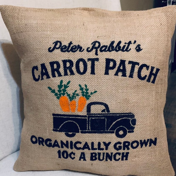 Peter Rabbit's Carrot Truck Easter Pillow Cover, Throw Pillow, 18x18, 16x16 or 12x16 Pillow Cover,  Easter Pillow