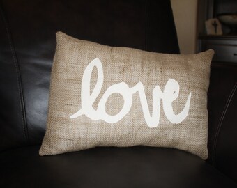 Burlap Love Pillow, Valentine Love Pillow, Home Decor Pillow Cover