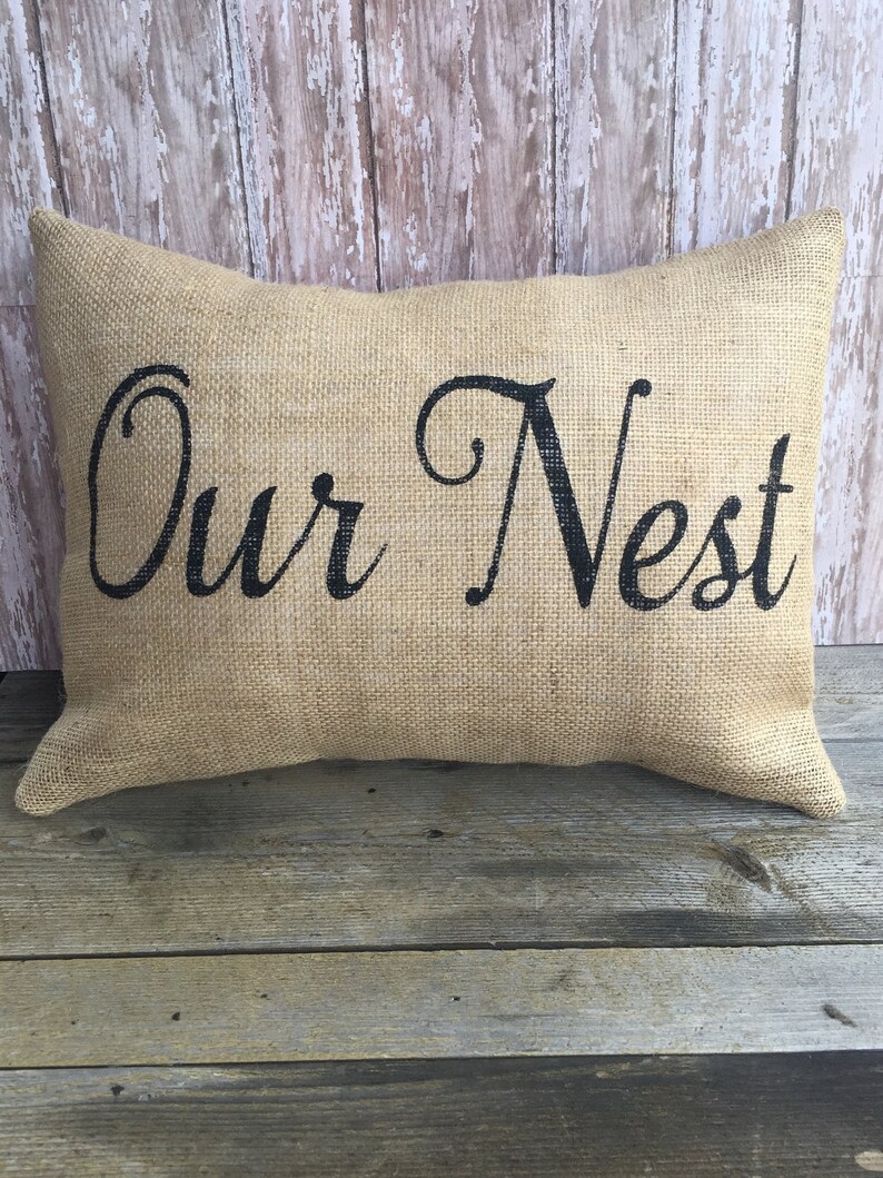 Burlap Our Nest Pillow Cover 12x16 Etsy