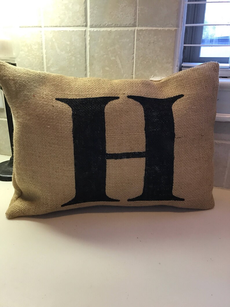 Initial Burlap or Canvas Pillow 12x16 or 16x16. Throw Pillow Etsy