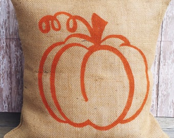Pumpkin Burlap Pillow Cover,  12x16, 16x16 or 18x18 Throw Pillow Cover, Home Decor Pillow Case