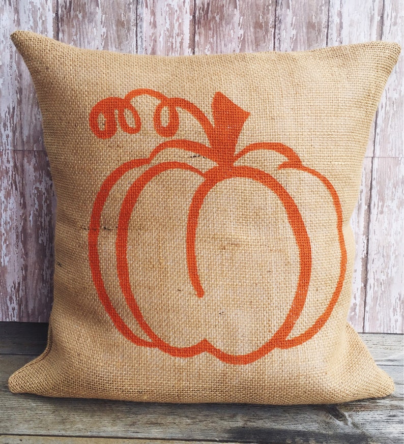 Pumpkin Burlap Pillow Cover 12x16 16x16 or 18x18 Throw Etsy