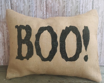 Halloween Boo Burlap Pillow Cover, 12x16, 16x16 or 18x18 Throw Pillow Cover, Home Decor Pillow Case