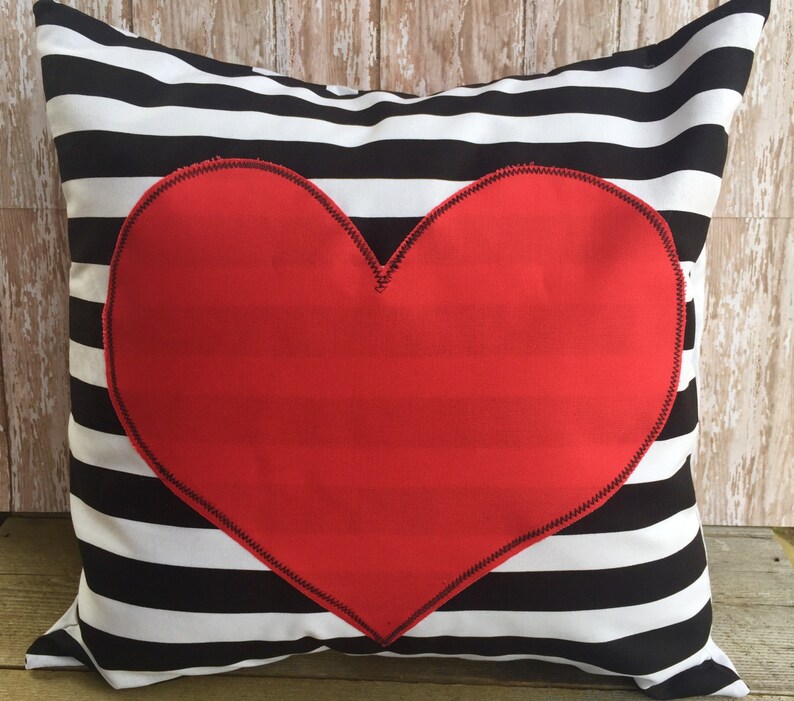 Black and White Stripe Valentine Heart Pillow Cover Etsy