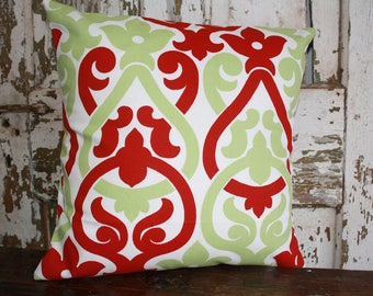 Christmas Pillow Cover, Red and Green Swirls, 12x16, 16x16, 18x18, Holiday Throw Pillow
