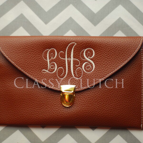 Monogrammed Clutch  Envelope Purse Envelope Clutch Dark Brown Clutch