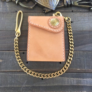 Naturleder Bifold Billfold Kette Brieftasche Biker Brieftasche