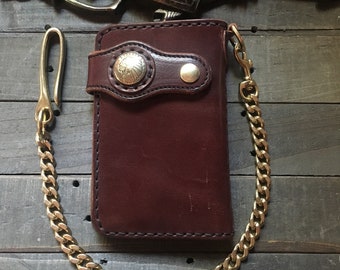 Handmade Leather Mid Wallet Biker Wallet Chain Wallet (Brown)