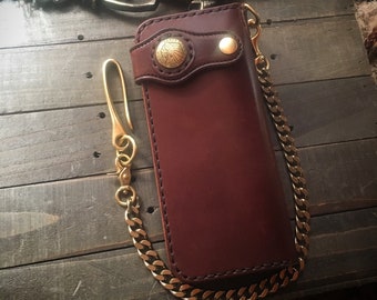 Handmade Leather Long Wallet Biker Wallet Chain Wallet (Brown)