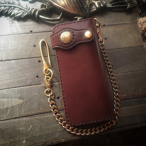 Handgefertigte Leder Lange Brieftasche Biker Geldbörse Kette Wallet (Braun)