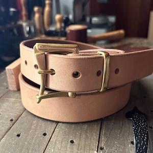 F&FJ Baker Leather Belt with Solid Brass Buckle (quick release)