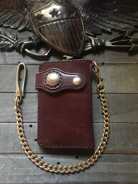 Handmade Biker chain blue black braided leather Trucker wallets made in USA