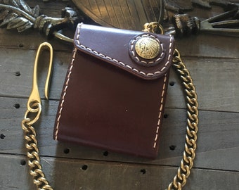 Leather Bifold Billfold Chain Wallet Biker Wallet (Brown)