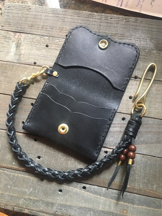 Handmade Leather Mid Wallet Biker Wallet Chain Wallet black/silver 