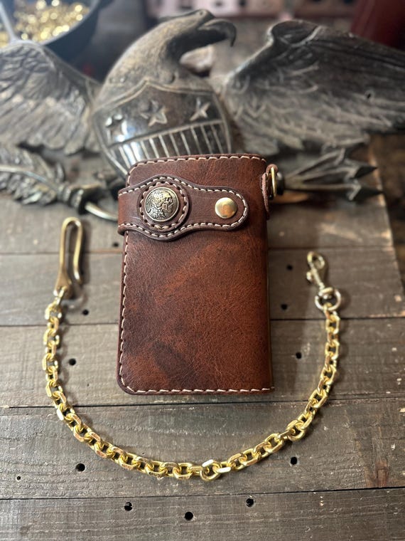 Handmade Leather Mid Wallet Biker Wallet Chain Wallet (rustic
