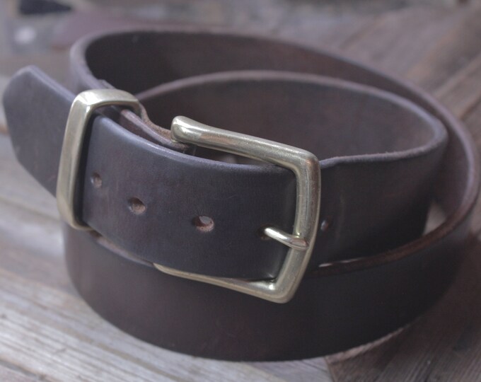 Handmade UK Genuine Leather Belt – 1.5" Wide, Solid Brass Buckle, Cowhide, Black