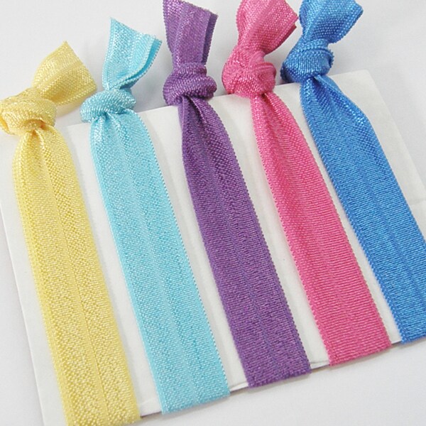 CLEARANCE Fold Over Elastic Hair Yellow Turquoise Purple Pink Blue No Headache Ponytail Holders Yoga Bracelets