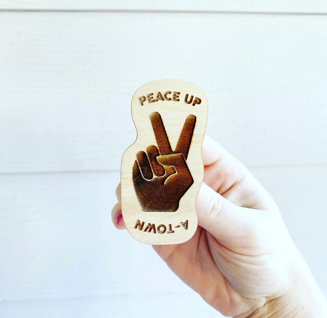 Peace up A Town Magnet / Handlettered and Engraved Wooden - Etsy