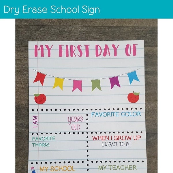 Dry Erase School Sign- Reusable Back to School Sign- New School Year Student- My First Day Poster- K-12- Graduation- School- Dry Erase Vinyl