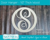 Monogram Last Name Initial Wooden Letter Front Door Hanger Script Circle Porch Wreath Wedding Anniversary Nursery Rustic Home Wall Decor