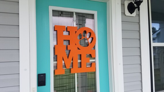 Clemson Tigers Home Paw Front Door Hanger Wood Porch Wreath College University Graduation School Wedding Housewarming Gift Wall Decor