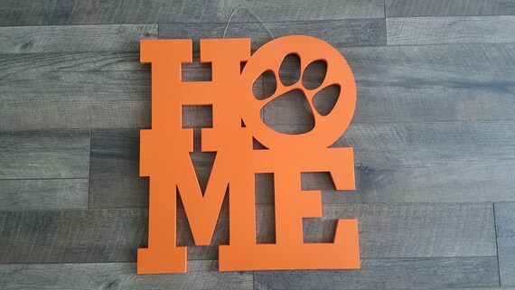 Clemson Tigers Home Paw Front Door Hanger Wood Porch Wreath College University Graduation School Wedding Housewarming Gift Wall Decor