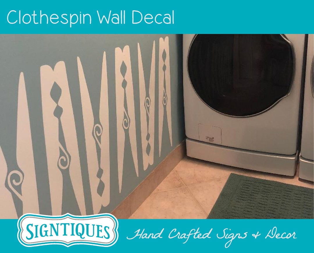 Laundry Room Clothespin/ Clothes Pin Wall Decal Wall Art Wallpaper ...