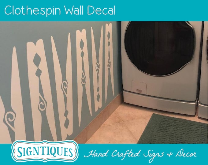 Laundry Room Clothespin/ Clothes Pin Wall Decal Wall Art Wallpaper ...