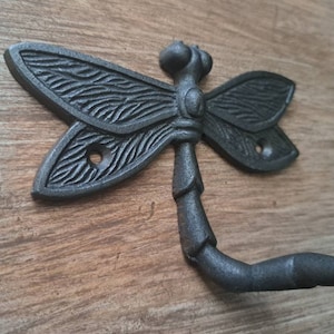 Dragonfly Wall Hook, Cast Iron Vintage Style Oil Rubbed Sealed Finish, Key Hook, Robe, Towel, Garden Plant Hanger