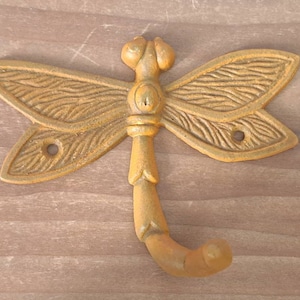 Cast Iron Dragonfly Wall Hook, Vintage Style Rust Finish- Key Hook, Robe, Towel, Garden Plant Hanger