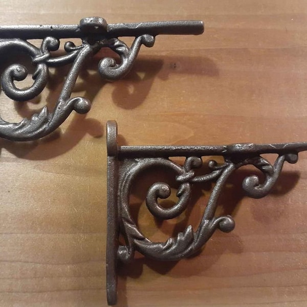 Set of 2, Cast Iron Oil Rubbed Aged Shelf Brackets