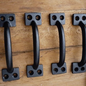 Set of 4 Cast Iron Black Farmhouse Handle Pulls - Cabinet, Drawer, Charcuterie Board Handles