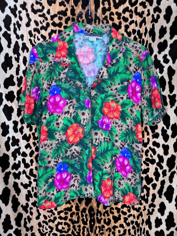 Vintage 90s Notations Leopard and Floral Tropical… - image 1