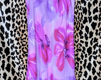 Vintage 90s Lapis Pink and Purple Pastel Floral Bias Cut Slip Skirt